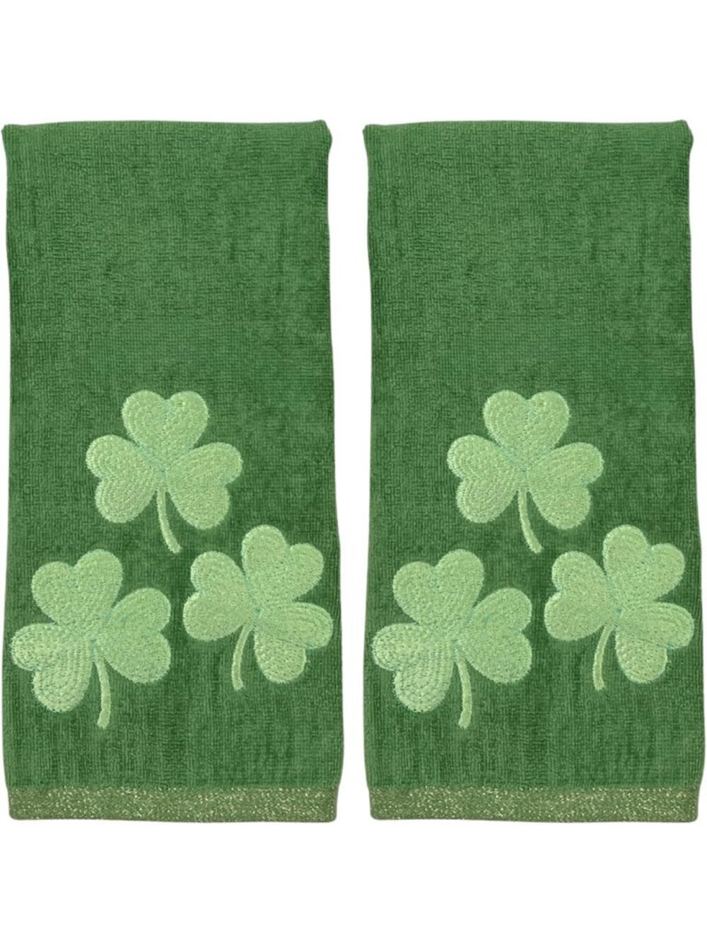 St. Patrick's Day Hand Towels Set - Soft Cotton, Embroidered Shamrocks, Green